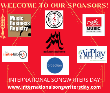 intlsongwtrday's tweet photo. Enter International Songwriters Day song contest @ https://t.co/SXzcOrHkSq Thx to our sponsors @indiebible @broadjam @GiveMusicLife @markmaryanovich @musicregistry @AirPlayDirect #broadjam #indiebible #musicregistry #guitarcenterfoundation #airplaydirect #markmaryanovichphotos https://t.co/dNniI1DLs2