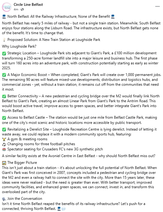 CircleLineBT's tweet photo. A new train station for North Belfast at Loughside Park?

BUILD the Circle Line already!

https://t.co/2fVYOFISJE https://t.co/GyTWIJqlIf