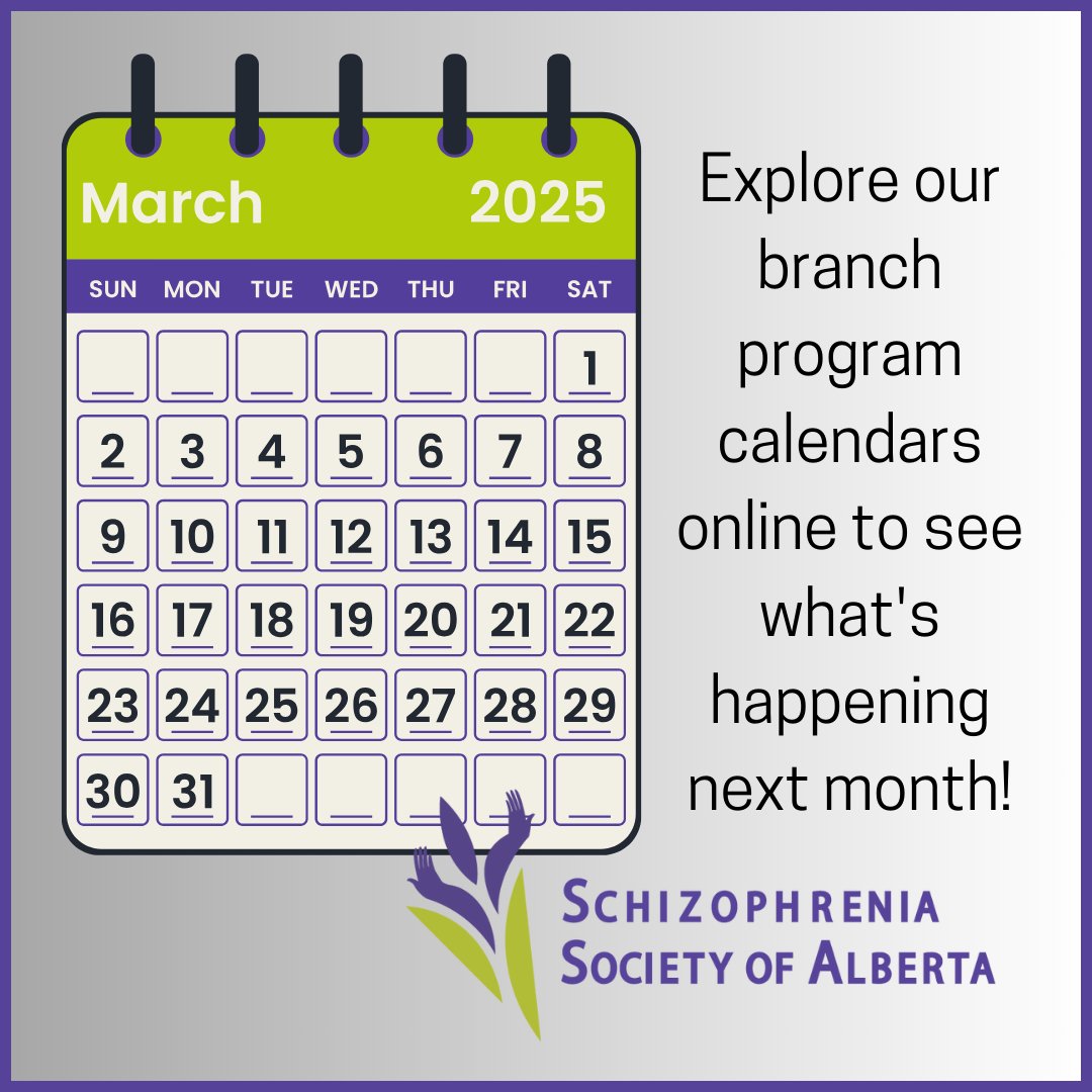 SSA’s branches across the province offer a variety of programs for those living with schizophrenia. View our branch program calendars online to see what's happening in March: schizophrenia.ab.ca/branch-activit…