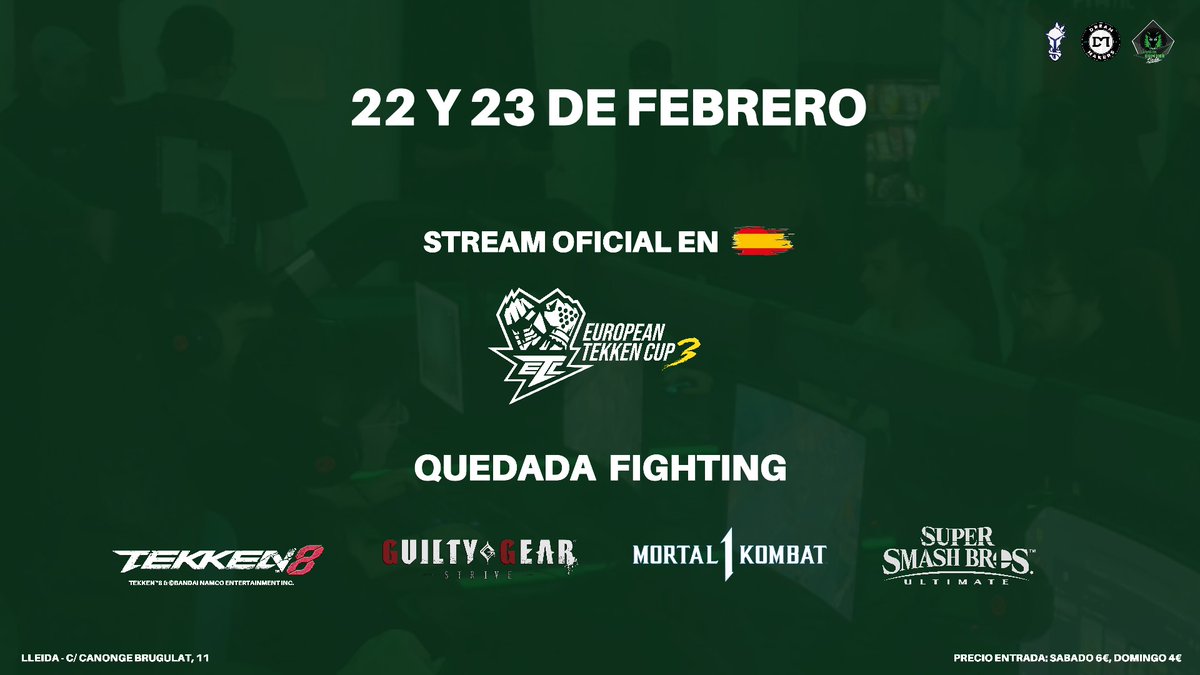 🚨ANUNCIO🚨

Nos complace anunciar que la semana que viene podréis asistir a la quedada que se va hacer en LA COVA GAMING  durante todo el fin de semana

🗓️22 y 23 Feb
🏙️LLeida
🕹️Tekken 8, Guilty Gear, Mortal Kombat, SSBU
⏰Sab 10:00 a 23:00, Dom 12:00 a 19:00
💵Sab 6€, Dom 3€