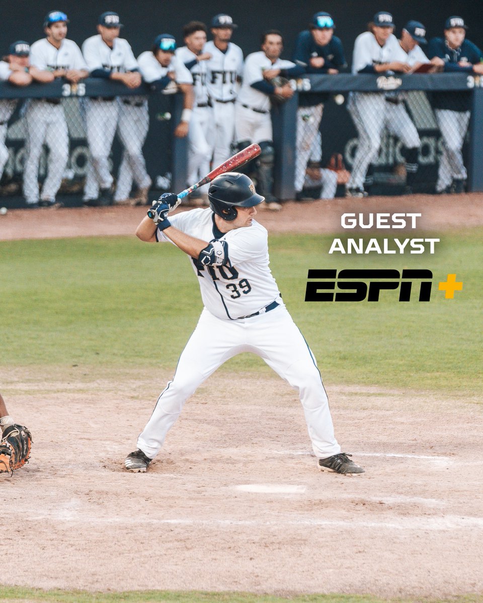 FIUBaseball's tweet photo. The hit machine is back 🎙️

Thrilled to have @Ryno1324 as a guest analyst on ESPN+ for Friday and Saturday's matchup vs Stonehill! https://t.co/zGbA3qYvY9