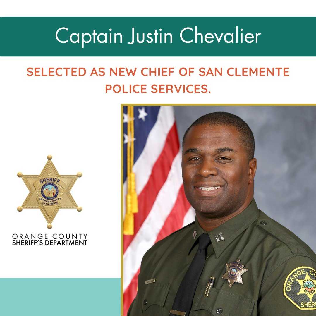 OC Sheriff, CA (@ocsheriff) on Twitter photo Captain Justin Chevalier has been selected as <a href="/OCSDSanClemente/">OCSD - San Clemente</a>'s new Chief of Police Services👏. He began his new assignment on Friday, Feb. 7.
Get to know Captain Chevalier better by visiting: ocsheriff.gov/news/captain-j… Captain Justin Chevalier has been selected as <a href="/OCSDSanClemente/">OCSD - San Clemente</a>'s new Chief of Police Services👏. He began his new assignment on Friday, Feb. 7.
Get to know Captain Chevalier better by visiting: ocsheriff.gov/news/captain-j…