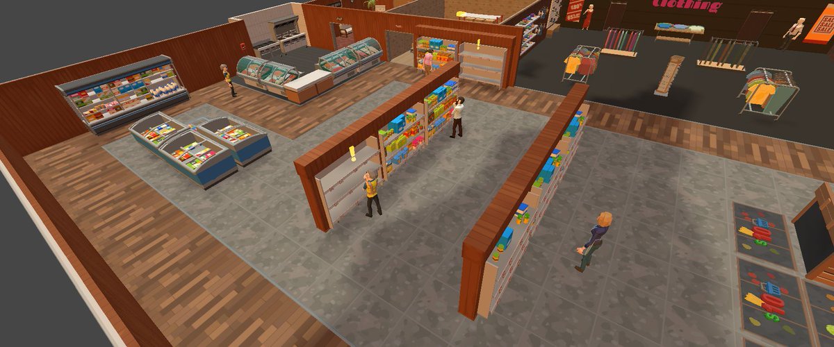 ShantekDev's tweet photo. The main groceries area of Superstore Rush is blocked out with a few custom models to do to finish off the area #gamedev #indiedev #indiegamedev - Wishlist on Steam https://t.co/5wVHnv7WCQ https://t.co/5i8MI7Qoqh