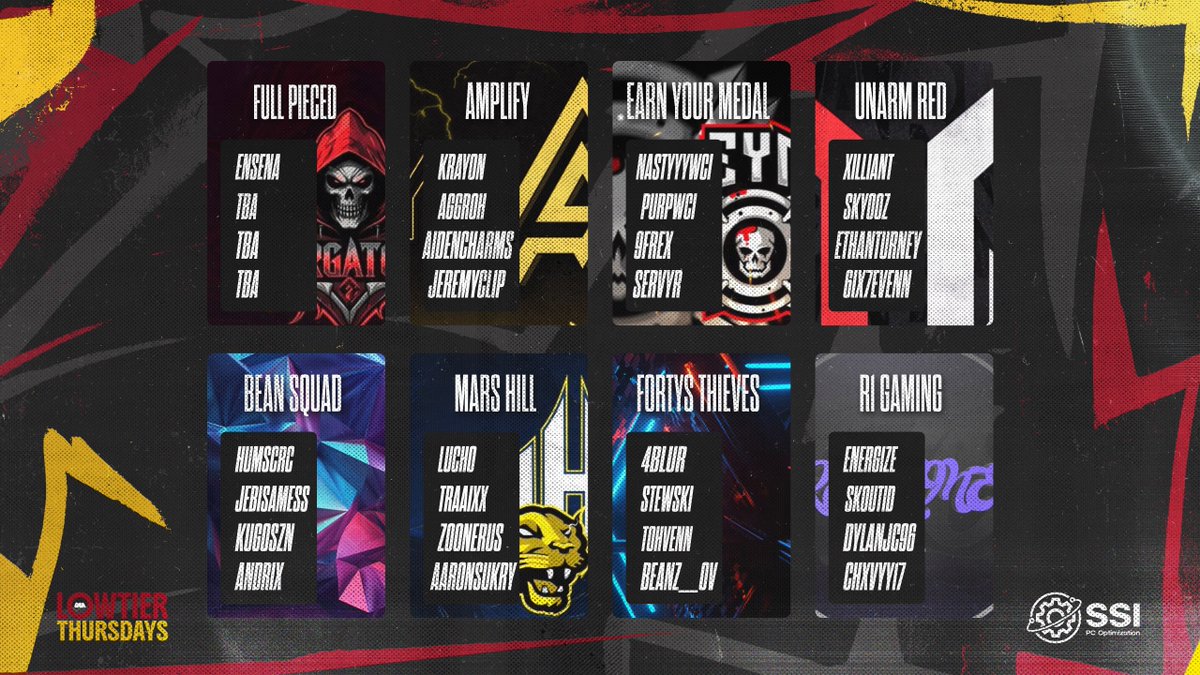 Welcome the second set of teams for Lowtier Thursday presented by: <a href="/ssi_pc_opti/">SSI PC Optimization Services</a> 

More info: premier-circuit.com/lowtierthursda…