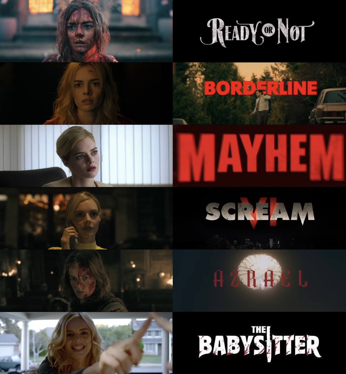 sillierdeadite's tweet photo. samara weaving is THE scream queen https://t.co/TucLEkp9VT