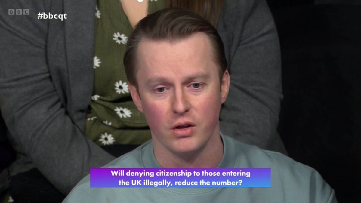 a_nother_person's tweet photo. 'They are asylum seekers and refugees, they're not illegal immigrants'

'Asylum seekers are often fleeing war. They're not invaders, they're humans'

well said audience member

some humanity, finally on #bbcqt https://t.co/JGrJRbAeIc