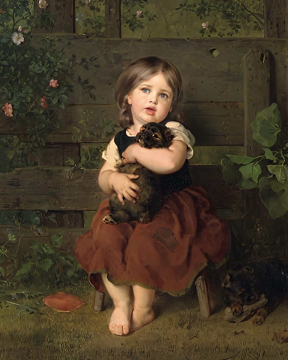 ivanik_oksana's tweet photo. “ Little Girl With Dachshund Puppy “,  1865. Painting by Ludwig Knaus https://t.co/zXTl8eBxVM