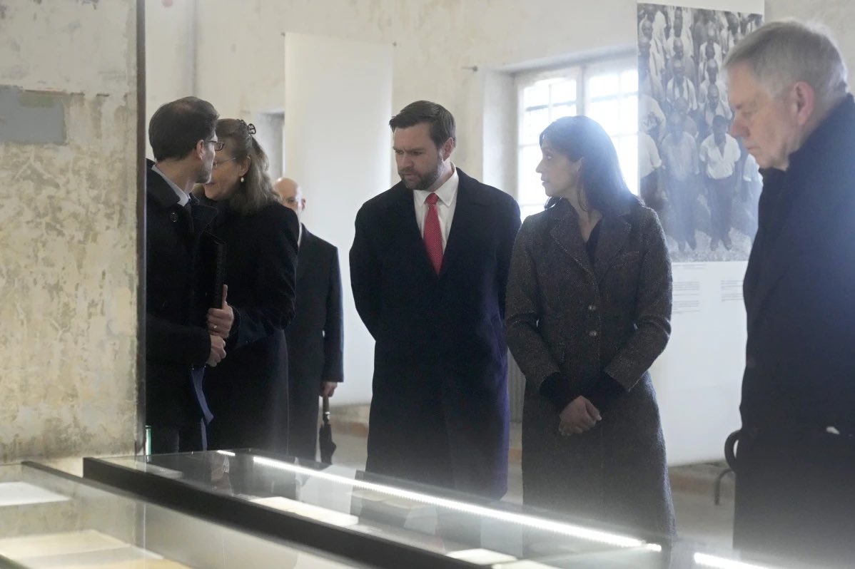 AFpost's tweet image. VP JD Vance visits Dachau concentration camp with his wife and a Holocaust “survivor,” echoes obligatory “Never Again” line.

“I’ve read a lot about the Holocaust in books,” Vance said. “But being here, and seeing it up close in person, really drives home what unspeakable evil…