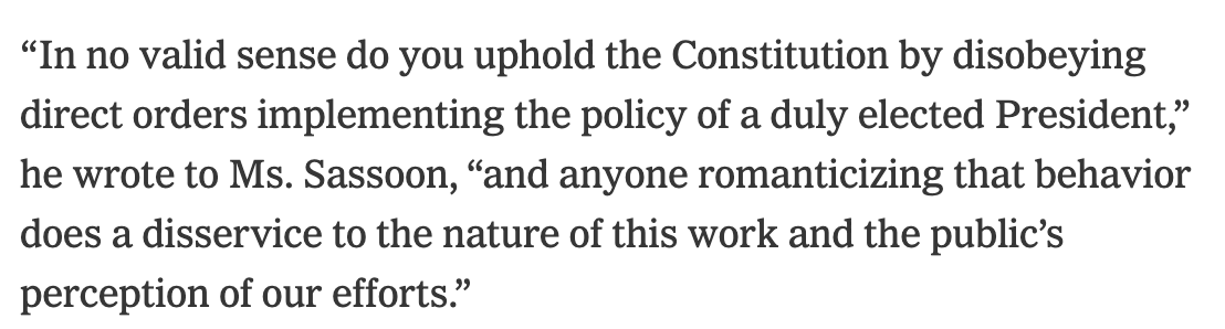 speechboy71's tweet photo. This sentence from Emil Bove's letter to Danielle Sassoon is absolutely bone-chilling ... and completely contrary to the oath of office taken by every single public official. Their primary allegiance is to the Constitution, not the president. https://t.co/alMyuY9KBr