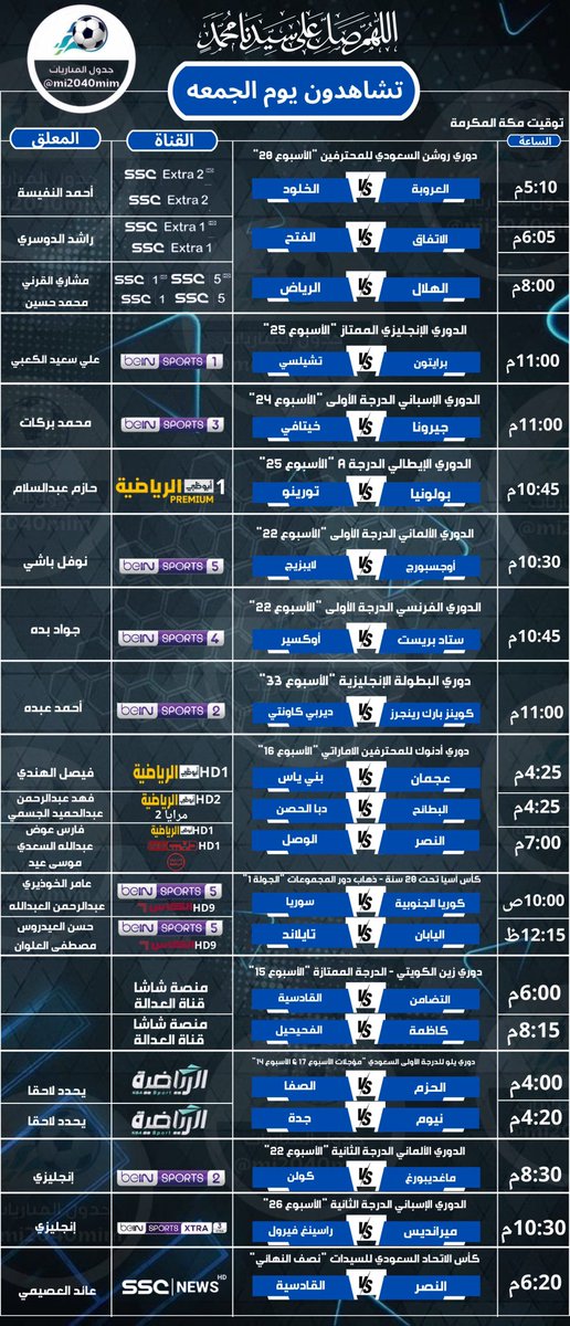 مباريات اليوم الجمعة 14 فبراير :