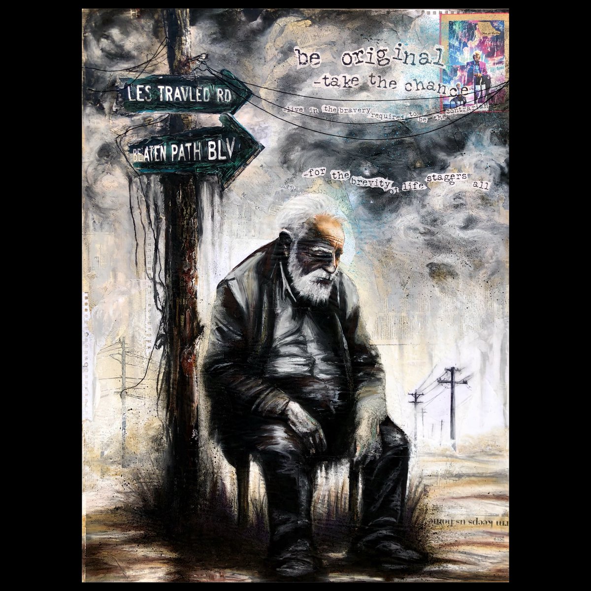 honestom's tweet photo. Acrylic, oil pastels, newsprint, string, charcoal, paper scraps.
36x48.
#art #mixedmedia @art https://t.co/0g4nDgDAZO