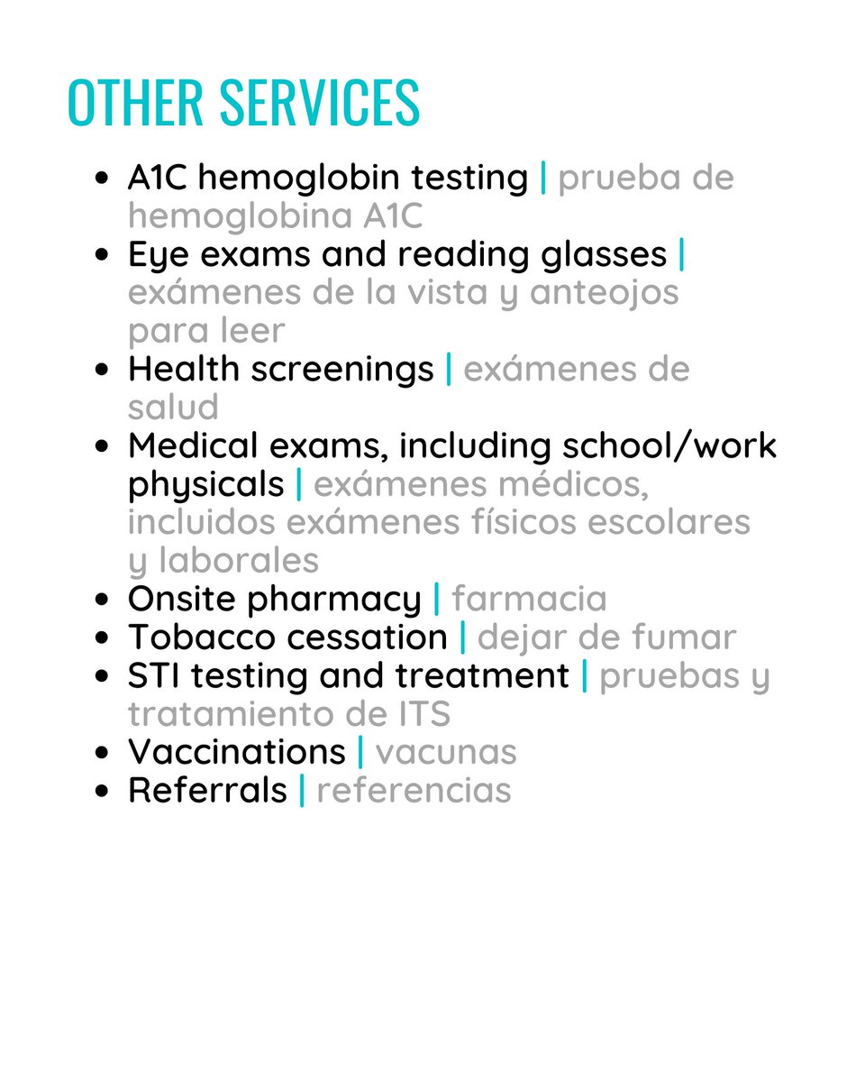 WHAT FREE MEDICAL SERVICES DO WE PROVIDE? Probably more than you think! No insurance? No problem. All services are free!