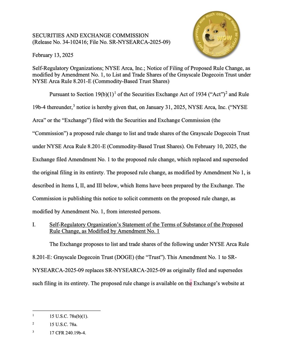 🎯JUST IN: The 🇺🇸SEC acknowledges <a href="/Grayscale/">Grayscale</a>'s filing for a spot Dogecoin ETF 
$DOGE
