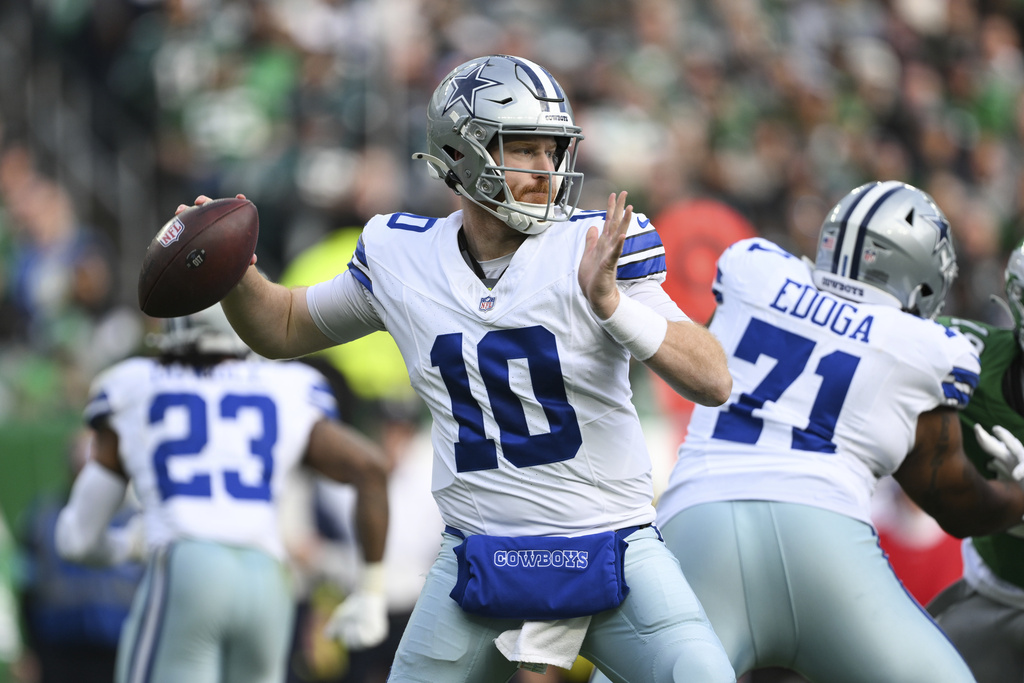 PFHOFAmbassador's tweet image. Cooper Rush, @dallascowboys QB, in 2 of the last 3 seasons has completed 1 of the top 5 most improbable completions of the NFL regular season - to Jalen Brooks in '24 and Michael Gallup in '22. (Per NGS). #Cowboys #DallasCowboys #NFL