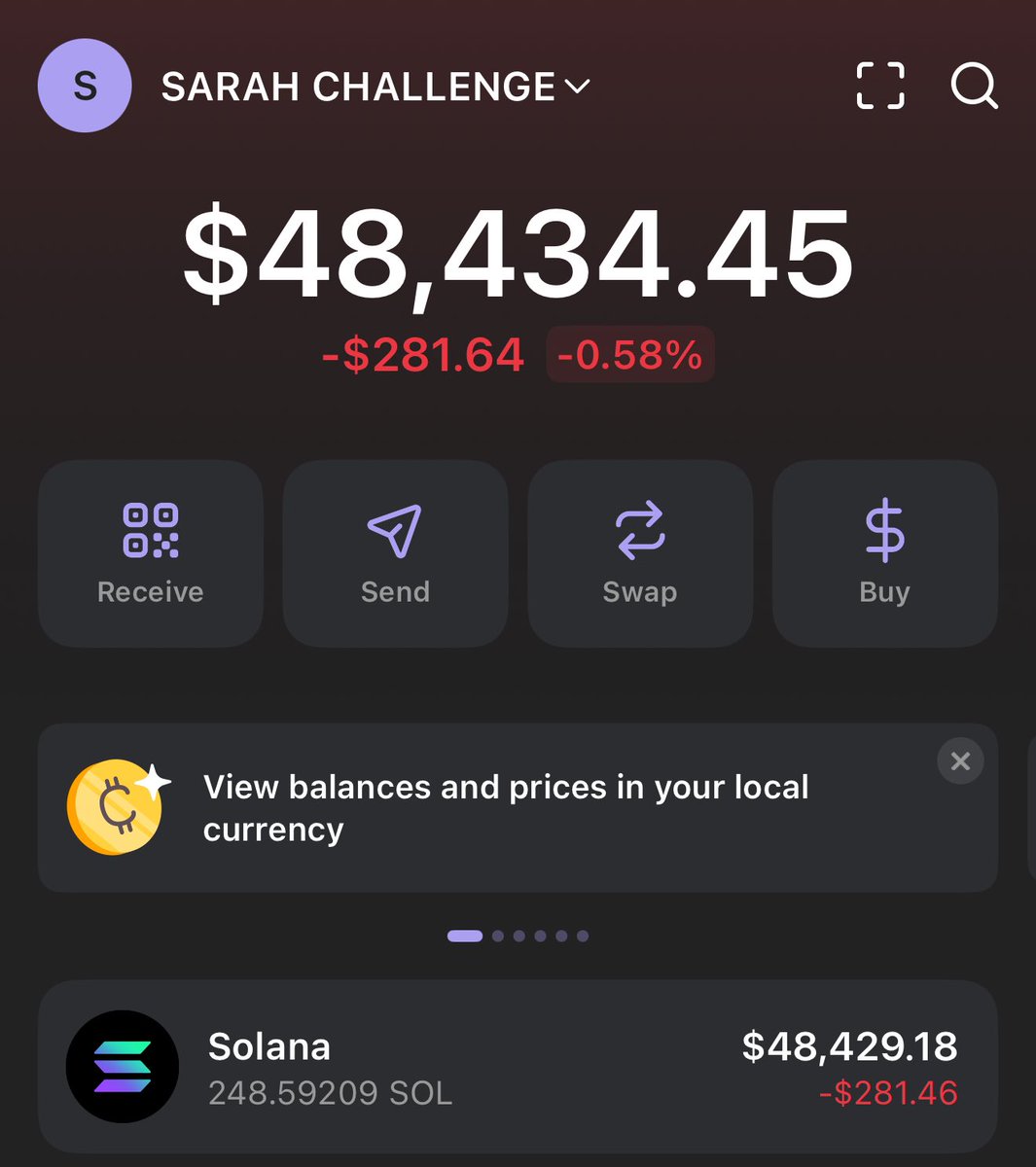 $1000 —> $48,000 in 3 days.

72 hours update

Wallet to watch : 

AAMnoNo3TpezKcT7ah9puLFZ4D59muEhQHJJqpX16ccg

Like and retweet, sending $1000 to 5 solana addresses to join the challenge.