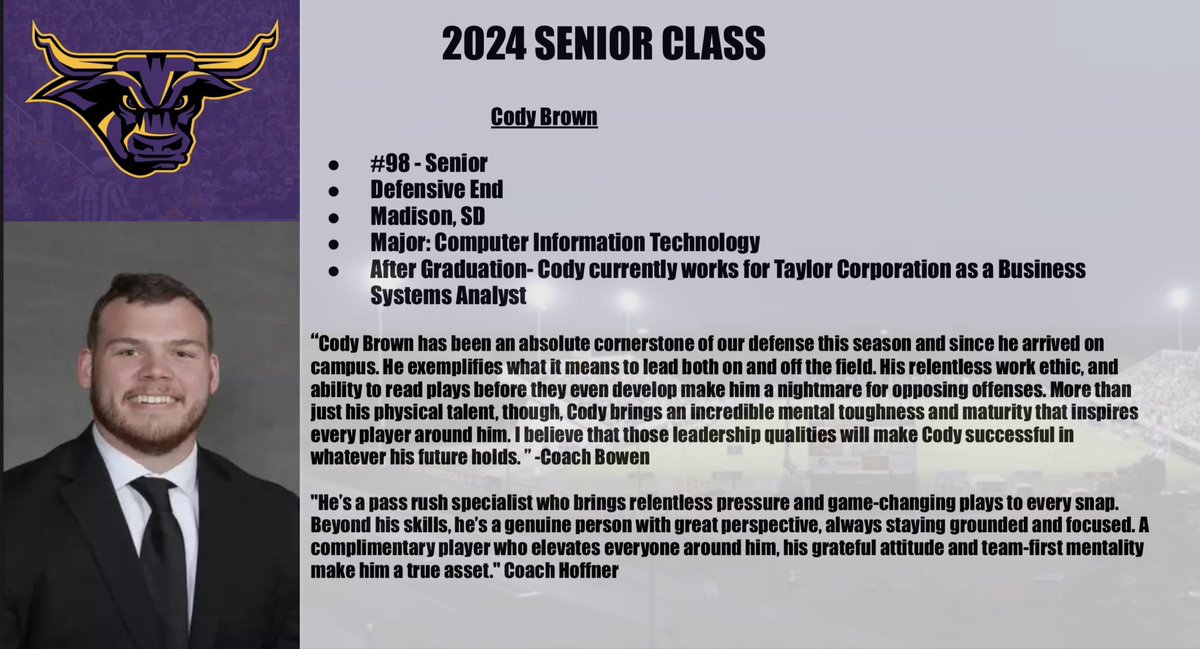 Maverick Football Scoop (@maverick_scoop) on Twitter photo The Minnesota State Football Seniors!
We wanted to showcase our 2024 seniors, one last time.
<a href="/ctbrown13/">Cody Brown</a> is a Defensive End from Madison, South Dakota. Thank you for all you did for Maverick Football!
🤘🏽😈#MadeTheJourney #MavFam The Minnesota State Football Seniors!
We wanted to showcase our 2024 seniors, one last time.
<a href="/ctbrown13/">Cody Brown</a> is a Defensive End from Madison, South Dakota. Thank you for all you did for Maverick Football!
🤘🏽😈#MadeTheJourney #MavFam
