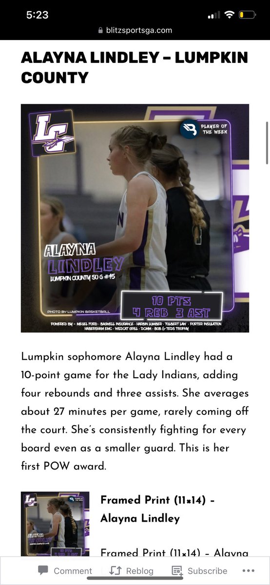 Honored to be picked as Blitz Player of the Week! 💜