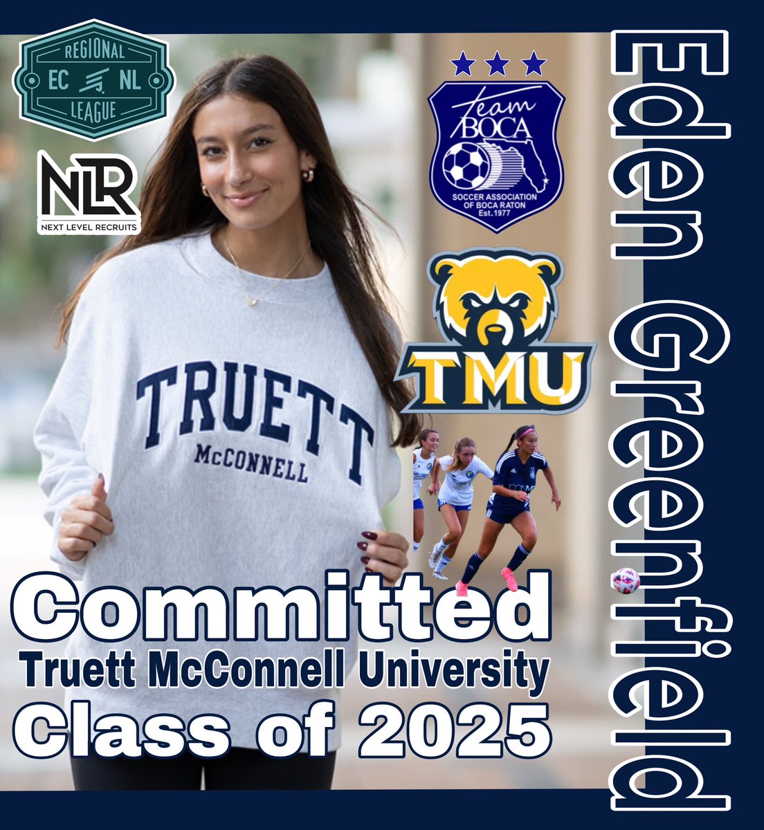 Congratulations Eden!!! Eden Greenfield from our U19 ECNL-RL team is heading to Truett McConnell University to continue her academic and soccer career! 
<a href="/CityBocaRaton/">City of Boca Raton</a> <a href="/flgirlssoccer/">Florida Girls Soccer</a> <a href="/USYouthSoccer/">US Youth Soccer</a> @GotSoccer <a href="/pbcgov/">Palm Beach County</a> @ecnlgirls @flclubleagues <a href="/TheECNL/">The ECNL</a>