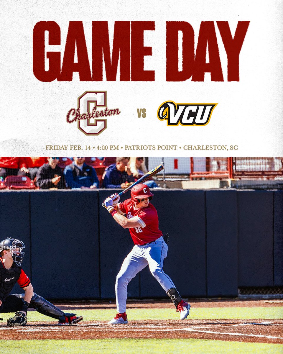 Love is in the air and baseball is back.

📍 - Patriots Point: Mt Pleasant, S.C.
🕓 - 4 p.m.
📺 - FloCollege
📊 - cofcstats.com
🎟️ - cofcsports.com/tickets

#TheCollege 🌴⚾️