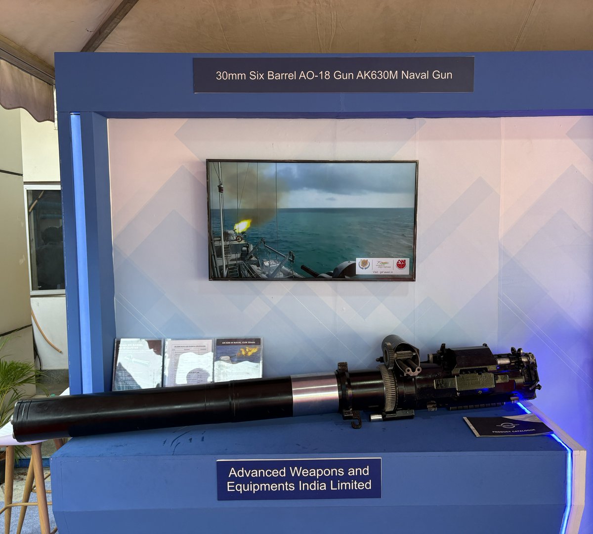 connectaweil's tweet photo. Hon`ble Raksha Mantri graced ‘Samarthya’ indigenisation event at #AeroIndia2025. AWEIL was felicitated for their significant contribution for the successful indigenization of 30mm Six Barrel AO-18 Gun for AK 630M Naval Gun at Gun and Shell Factory @DefProdnIndia @SpokespersonMoD https://t.co/IuUDvRi7l6