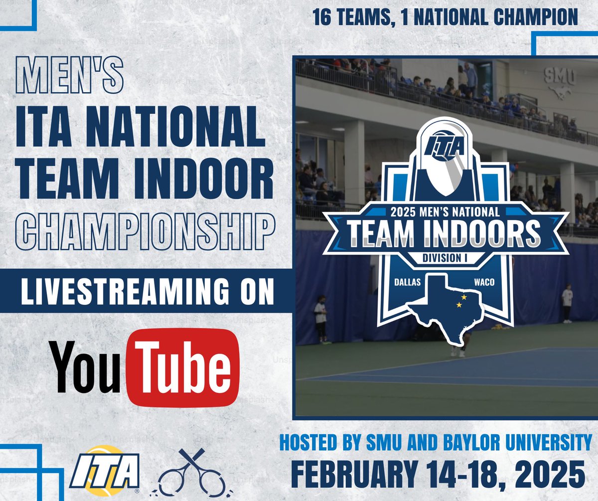 2025 ITA Division I Men’s National Team Indoor Championships start tomorrow! 

Our Cracked Racquets team is thrilled to be providing our <a href="/CrossCourt_Cast/">CrossCourt Cast</a> coverage ft. <a href="/AlGruskin/">Alex Gruskin</a> and Coach Mark Bey for the sixth straight year. 

📰 wearecollegetennis.com/ita-division-i… (Read More)
🎟️