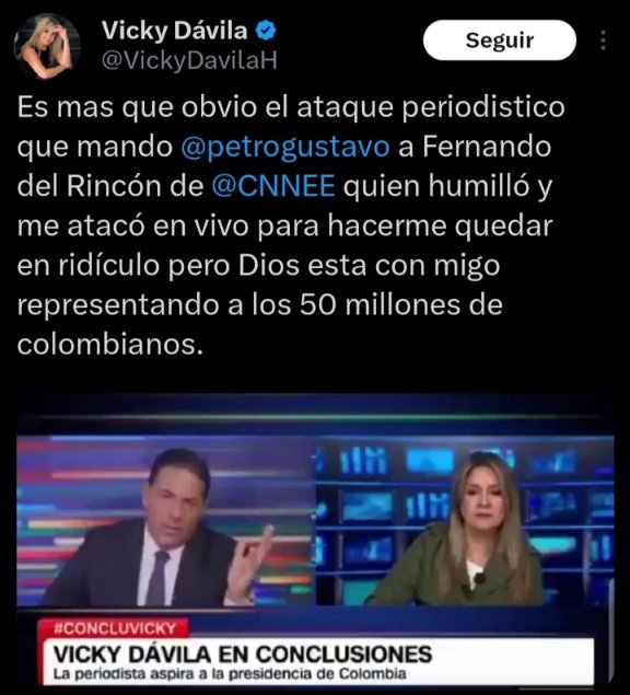 ¡Ridículo internacional!
Jajajajaja Vicky Dávila y sus amigos uribistas andan borrando el trino de la entrevista que le hizo <a href="/soyfdelrincon/">Fernando Del Rincon</a> de <a href="/CNNEE/">CNN en Español</a>, tremendo oso fue a hacer la señora a los EEUU.