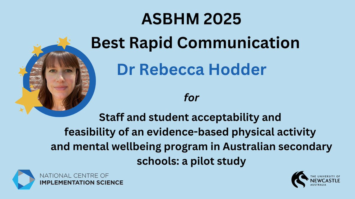 National Centre of Implementation Science (NCOIS) (@ncoisaustralia) on Twitter photo 🎉Congratulations to <a href="/RebeccaKHodder/">Rebecca Kate Hodder</a> who was awarded “Best rapid communication” at #ASBHM2025 last week! 🎉Congratulations to <a href="/RebeccaKHodder/">Rebecca Kate Hodder</a> who was awarded “Best rapid communication” at #ASBHM2025 last week!
