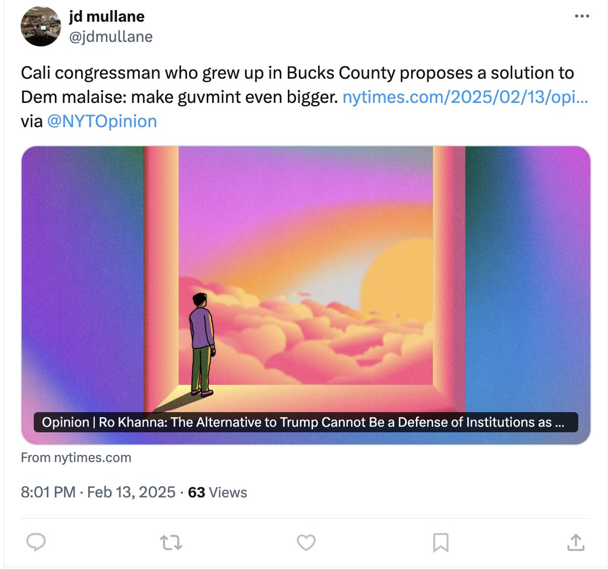 &gt;<a href="/USATODAYNETWORK/">USA TODAY NETWORK</a> <a href="/Gannett/">Gannett</a> "reporter" <a href="/jdmullane/">jd mullane</a>, who was a Tea Party/MAGA columnist for over 20 years, writes "guvmint." 🤪 So #BucksCounty Courier Times <a href="/TheIntellNews/">Bucks County Courier Times</a> <a href="/mdfeeley/">mikefeeley</a> <a href="/carenbohan/">Caren Bohan</a> this is his genius take about Council Rock Grad <a href="/RoKhanna/">Ro Khanna</a>'s column in <a href="/nytimes/">The New York Times</a>. #PA01