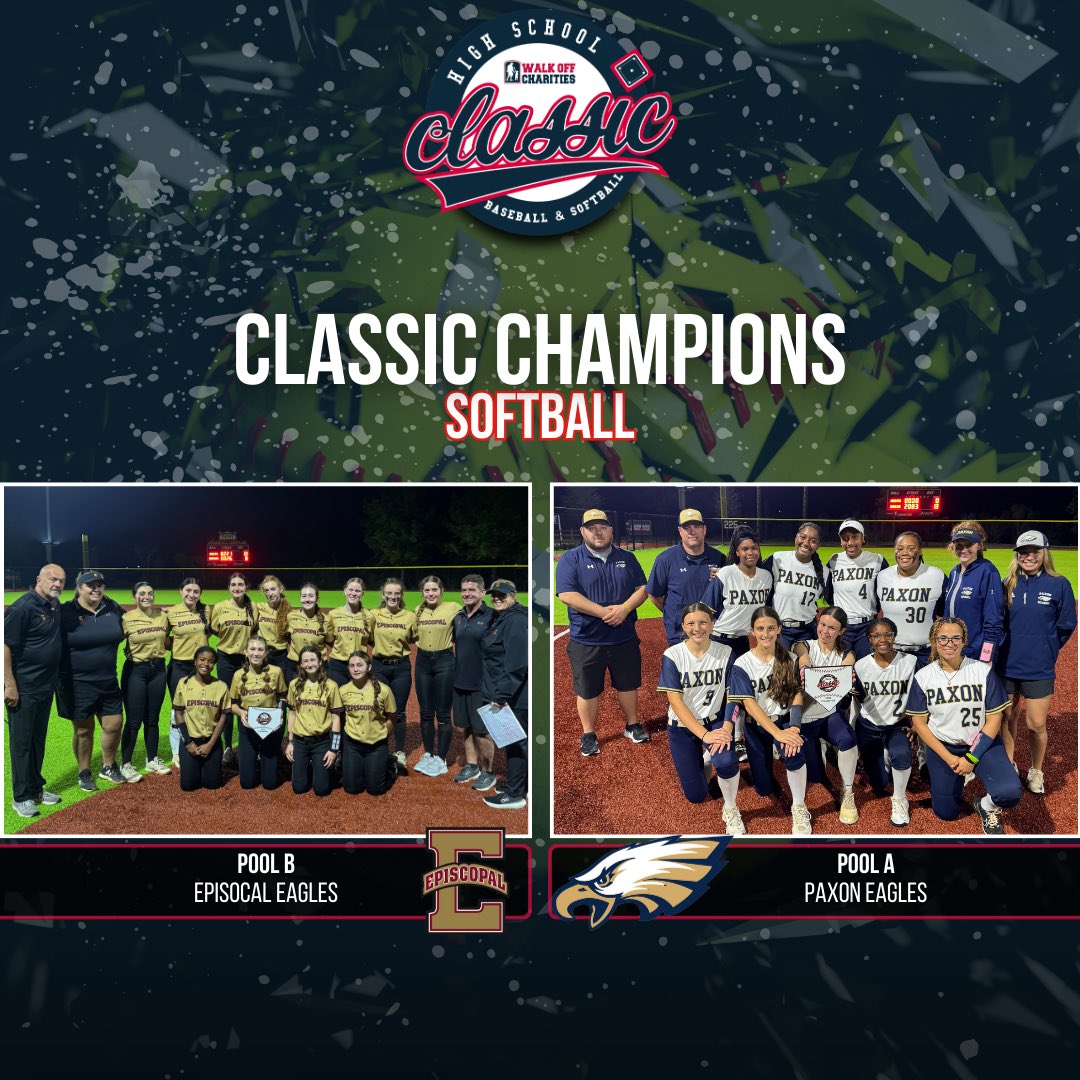 🥎 Softball Classic Champions Part 1! 🏆

•    Episcopal Eagles soared to victory over Middleburg Broncos with a score of 13-8 🦅💪
•    Paxon Eagles dominated Sandalwood Saints 13-0 👏⚾

🔥 Huge congratulations to our Classic Champions:
🏅 Pool A: Paxon Eagles
🏅 Pool B: