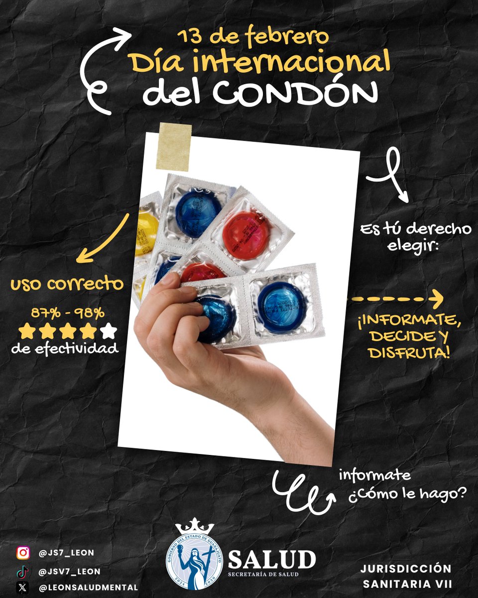 LeonSaludMental's tweet photo. ¡Hoy celebramos el Día Internacional del Condón!

Este 13 de febrero, recordamos la importancia de cuidar nuestra salud sex... y de tomar decisiones responsables.

#SexoSeguroSiempre #GobiernoDeLaGente #JSVII https://t.co/UMbfabrCHv