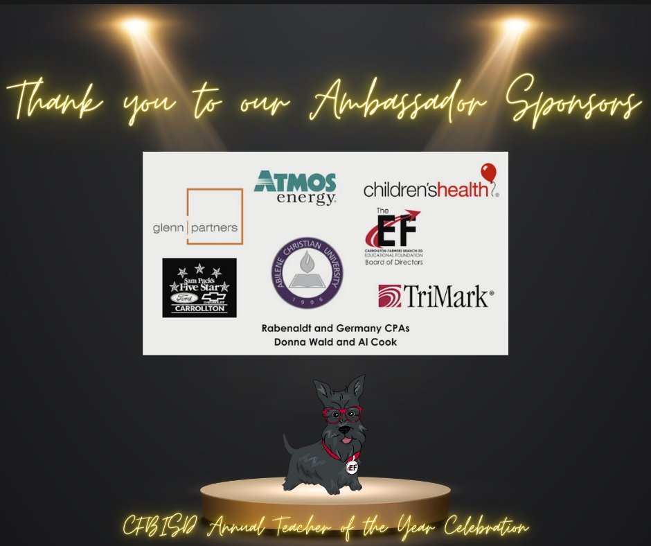 CFBEducationalFoundation (@cfbisdef) on Twitter photo Thank you to our Ambassador Sponsors for investing in CFBISD teachers and students through the Teacher of the Year program! Your support makes a real difference.  Become a sponsor: cfbisd.edu/community/educ… #TeacherOfTheYear #SupportEducation #CFBISDEF Thank you to our Ambassador Sponsors for investing in CFBISD teachers and students through the Teacher of the Year program! Your support makes a real difference.  Become a sponsor: cfbisd.edu/community/educ… #TeacherOfTheYear #SupportEducation #CFBISDEF