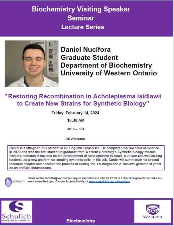 Karas Lab (@karaslab) on Twitter photo If you are <a href="/WesternU/">Western University</a> <a href="/westernuBiochem/">Biochemistry</a>, come to see Daniel's talk. <a href="/Daniel_Nucifora/">Daniel Nucifora</a> #syntheticcells #syntheticbiology If you are <a href="/WesternU/">Western University</a> <a href="/westernuBiochem/">Biochemistry</a>, come to see Daniel's talk. <a href="/Daniel_Nucifora/">Daniel Nucifora</a> #syntheticcells #syntheticbiology