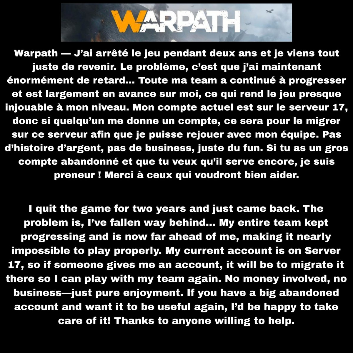 AeroVision40's tweet photo. #Warpath #Gaming #WarpathGame #WarpathAccount #Serveur17 #StrategyGame #MMO #Wargame #JeuMobile #MobileGaming #TeamPlay #GameCommunity #NoBusinessJustFun #WarpathFr #WarpathEN #LookingForAccount #GamerRetour #JeuDeGuerre https://t.co/MUTgF32CBb