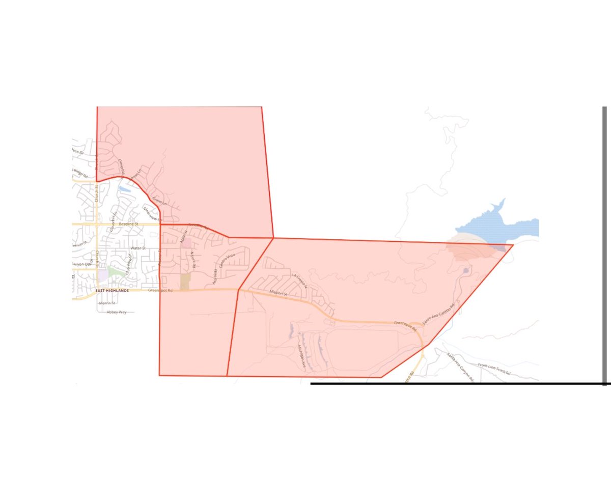sbcountysheriff's tweet photo. On Thursday, February 13th, 2025 at 3pm there is a potential for mud and debris flow from an approaching storm that may affect your area. The area of Highland from Church Street east to the foothills north of Highland Avenue and Weaver Street east to the Iron Bridge north of Greenspot Road is under an evacuation order.
 
To find detailed map information click on the link below.

https://t.co/Ty6mIm6Gor