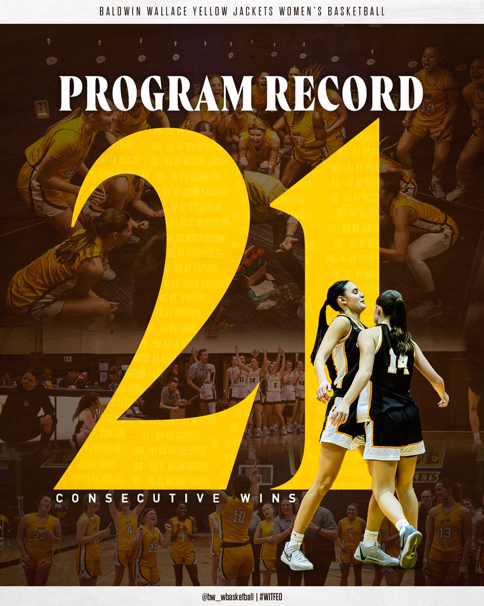 𝗯𝗿𝗲𝗮𝗸𝗶𝗻’ 𝗿𝗲𝗰𝗼𝗿𝗱𝘀 🤩

2️⃣1️⃣ consecutive wins is a new program record

#WITFEO #D3hoops