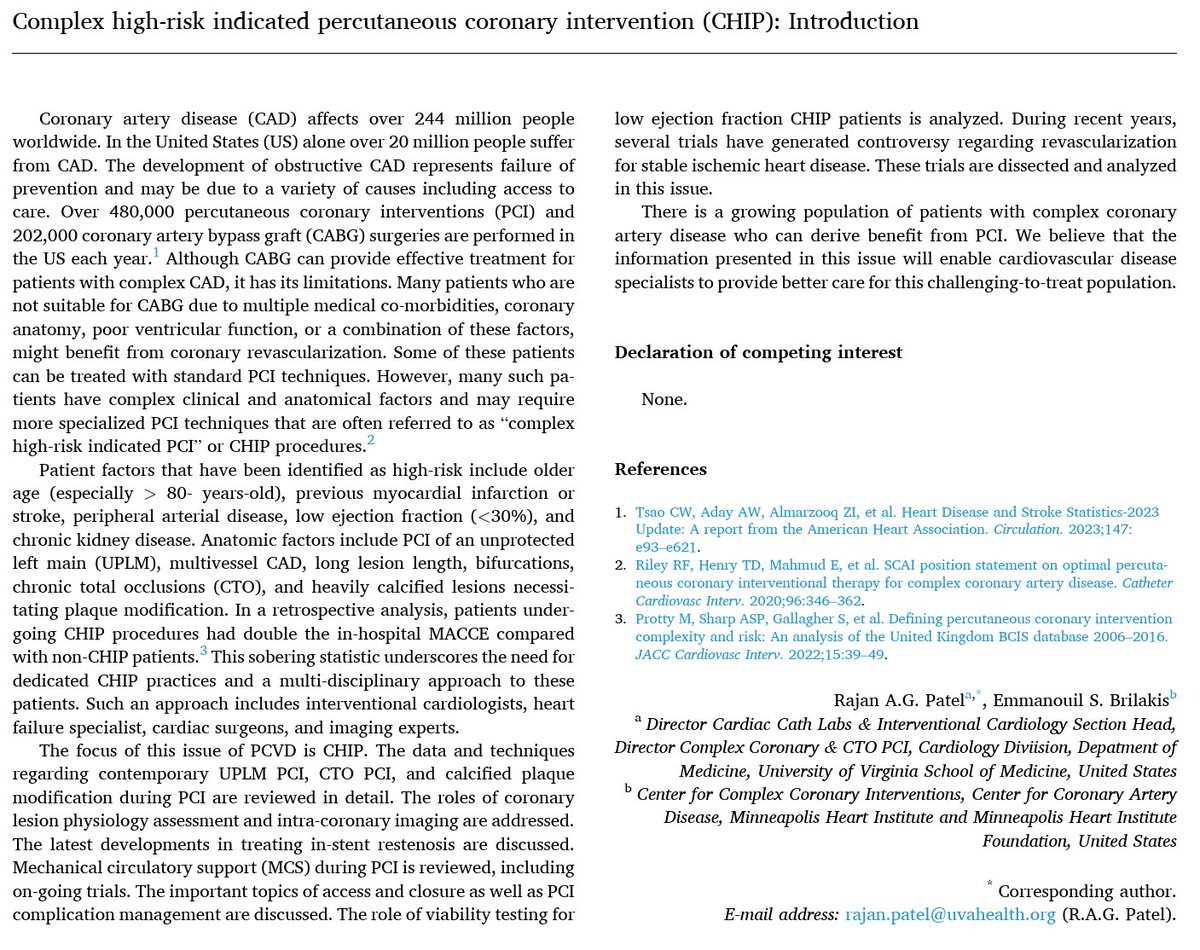 Complex high-risk indicated percutaneous coronary intervention (CHIP): Introduction

Link➡️sciencedirect.com/science/articl…

#CardioTwitter #Cardiology #cardiovascular