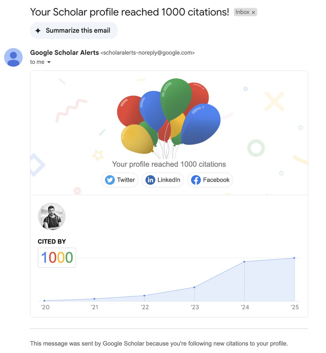 1000 citations: Like a well-trained model, finally converged to meaningful impact! 🤠 :) 

Since 2018 -