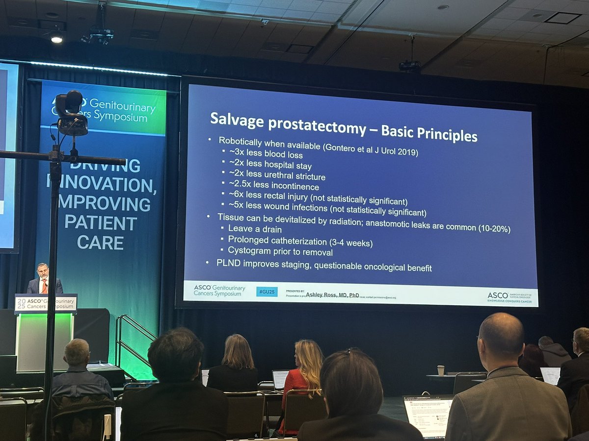 Great discussion and review of salvage prostatectomy data by Dr. Ashley Ross. IMO planned prolonged catheterization + cystogram is key  <a href="/ASCO/">ASCO</a> #GU25