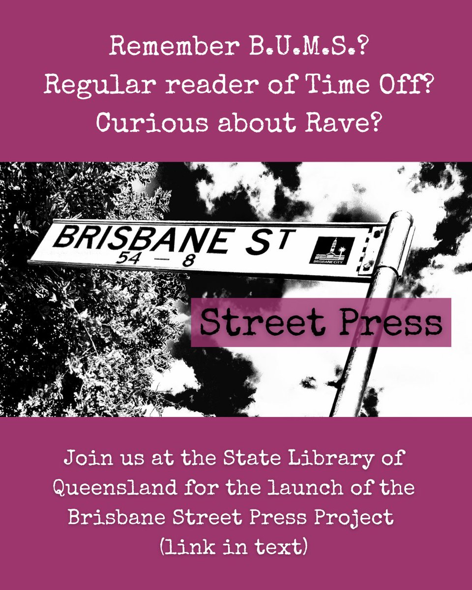 AustLit (@austlit) on Twitter photo Brisbane boasts a vibrant history of the street press that for decades reached diverse and passionate readers and helped them navigate their city.
Join us for a free street press event at <a href="/slqld/">State Library of Queensland</a> on 28 Feb. Details and registration below!
slq.qld.gov.au/whats-on/stree… Brisbane boasts a vibrant history of the street press that for decades reached diverse and passionate readers and helped them navigate their city.
Join us for a free street press event at <a href="/slqld/">State Library of Queensland</a> on 28 Feb. Details and registration below!
slq.qld.gov.au/whats-on/stree…
