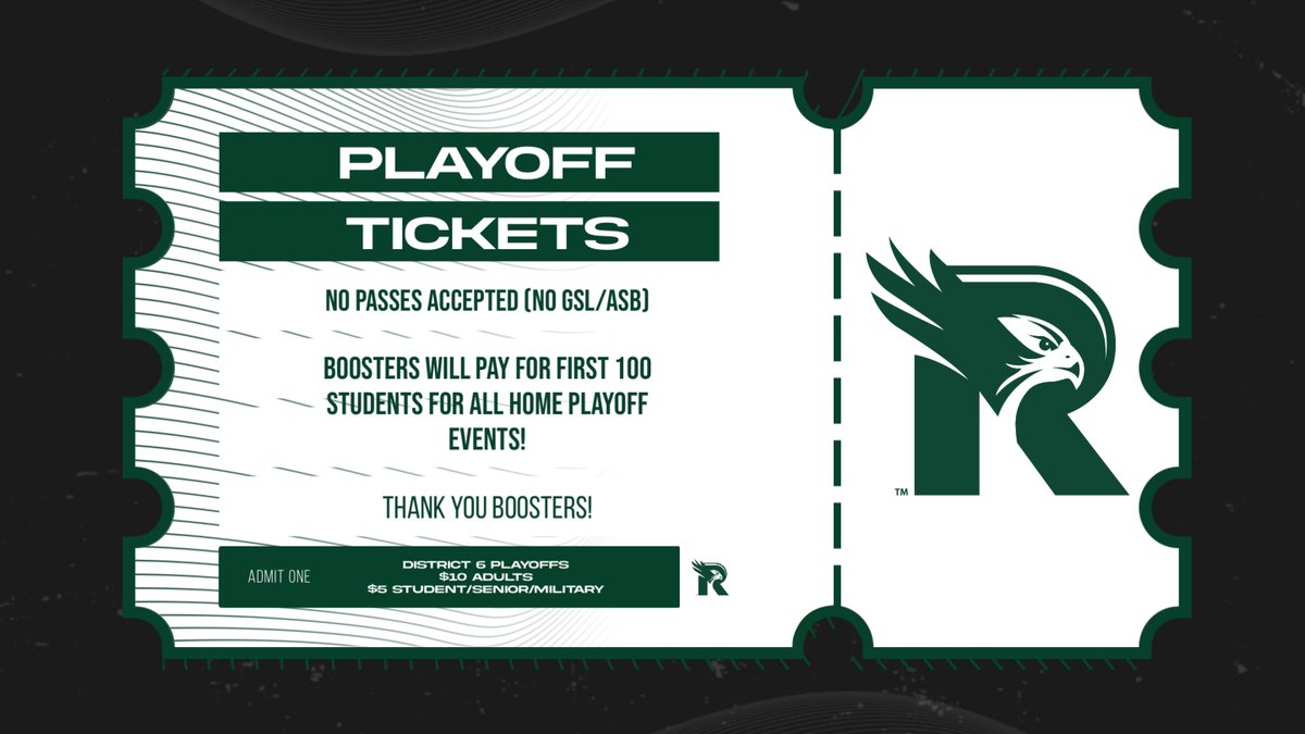 Playoff ticket announcement!
Once we enter WIAA District 6 Playoffs...GSL passes and ASB cards are no longer accepted.  Our Booster Club has agreed to pay for first 100 students for all HOME playoff games this year!!!
🏀 Girls BB this Saturday at 3:00 vs Hermiston