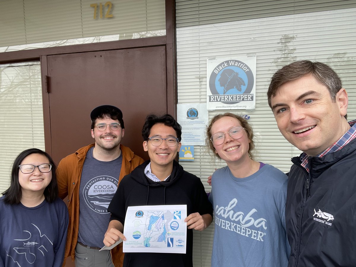 WaterkeepersA's tweet photo. Representatives of @BWRiverkeeper, @CahabaRiverkeep and @CoosaRiverkeepr convened after another successful round of monthly #bacteria #testing throughout the #BlackWarrior, #Cahaba and #Coosa #watersheds in #collaboration with @UofAlabama #Biology Professor Dr. Julie Olson. https://t.co/wpXSS2W6yh