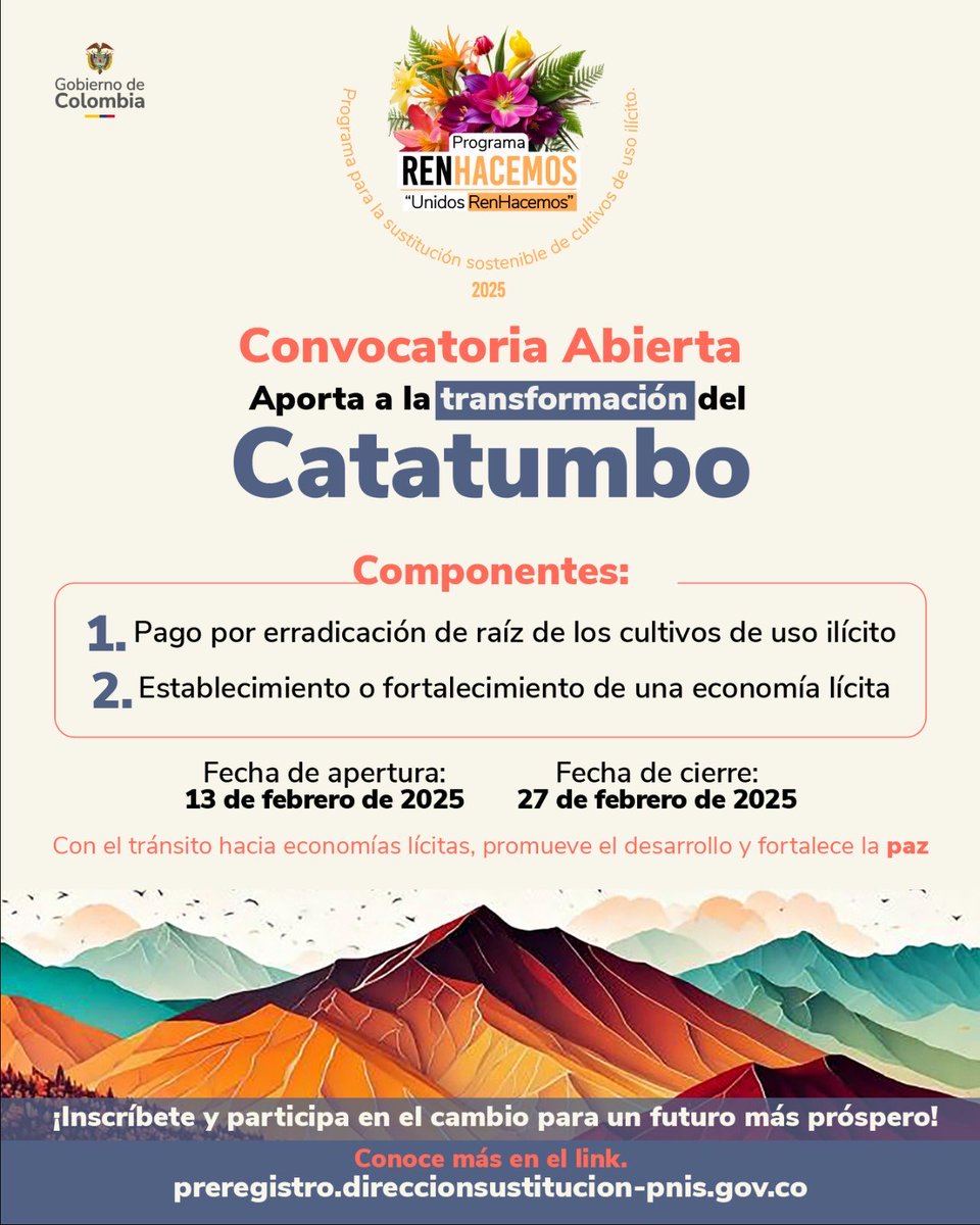 Empezamos a pagar por erradicar voluntariamente las matas de coca completas con raíz; si es de tu parcela te garantizará no solo lo que vale, sino el valor de la sustitución por otro cultivo y de sostenerte tu y tu familia mientras producen tus cultivos lícitos. Empezamos en el