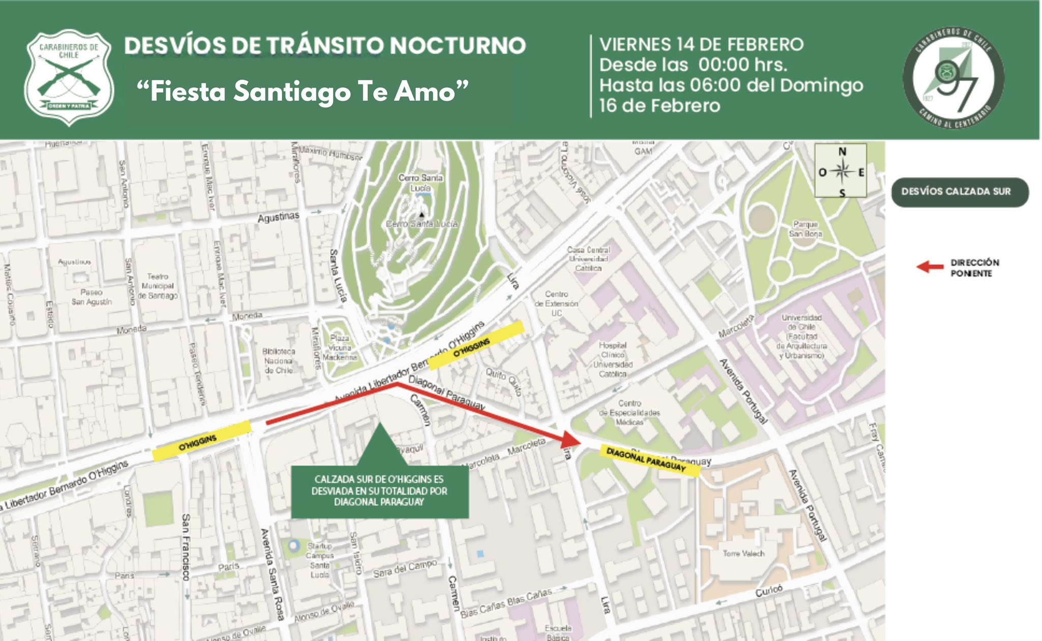 Desvios 14 a 16 de febrero Carabineros