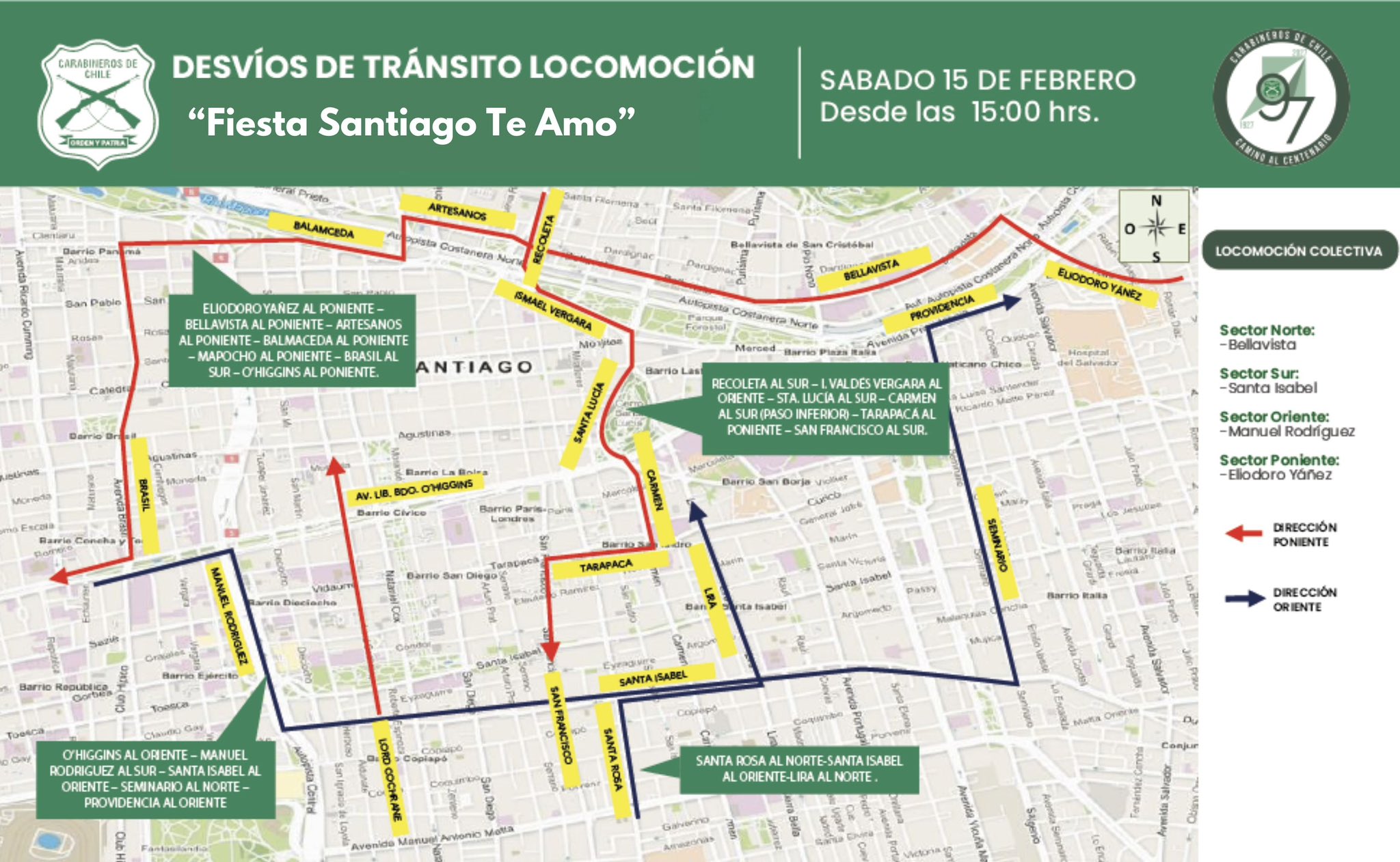 Desvios 15 de febrero santiago
