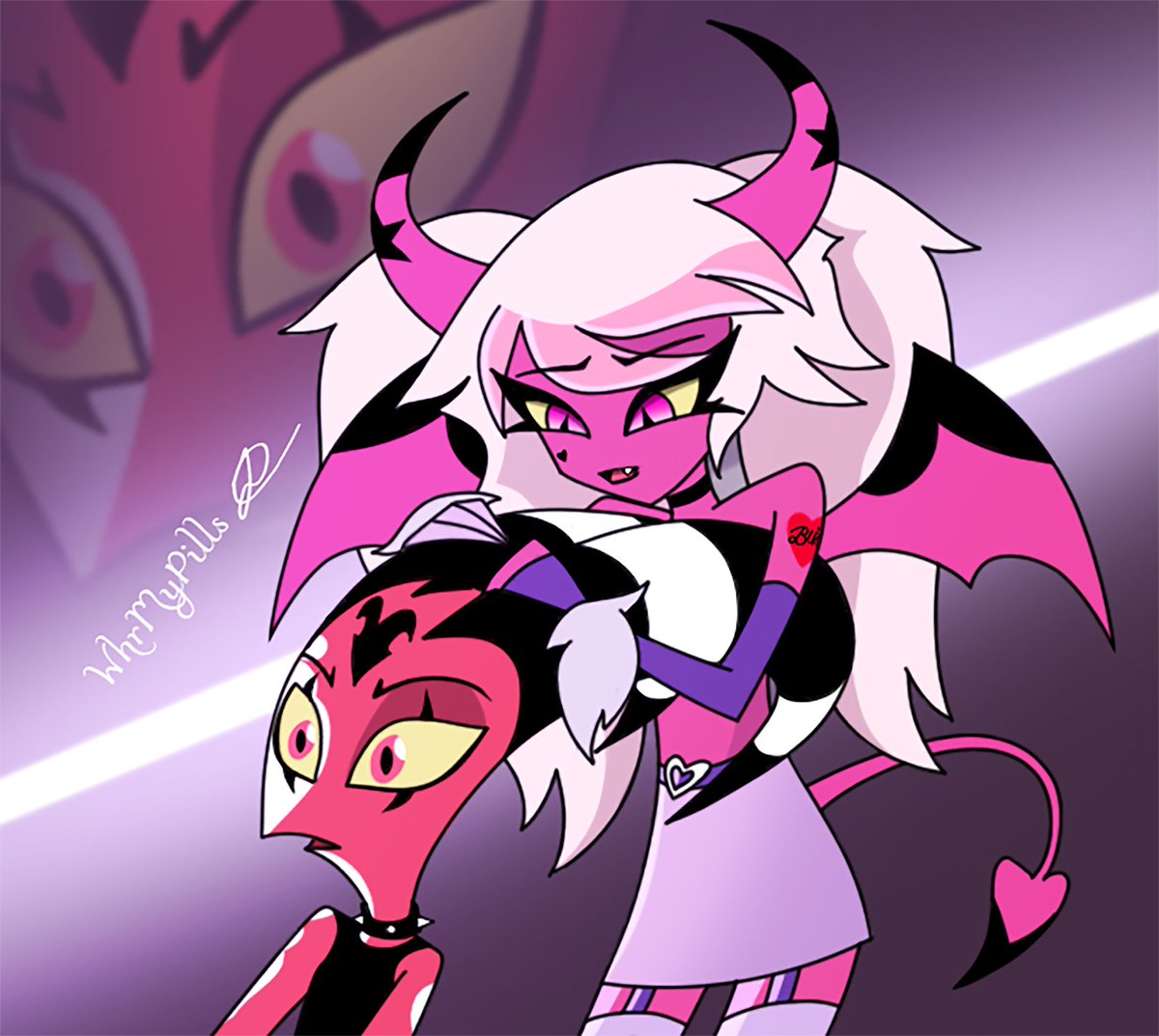 BoshyHot's tweet photo. Art request for @PhantomBlitz24 with young Blitz x Verosika! Happy Valentine's Day Yall!!!! 😘😘😘😘 #HelluvaBoss #VerosikaMayday #HelluvaBossFanart #HelluvaBossVerosika #HelluvaBossValentine #Blitzo #Blitzika #vivziepop https://t.co/e1uPUZyB6l