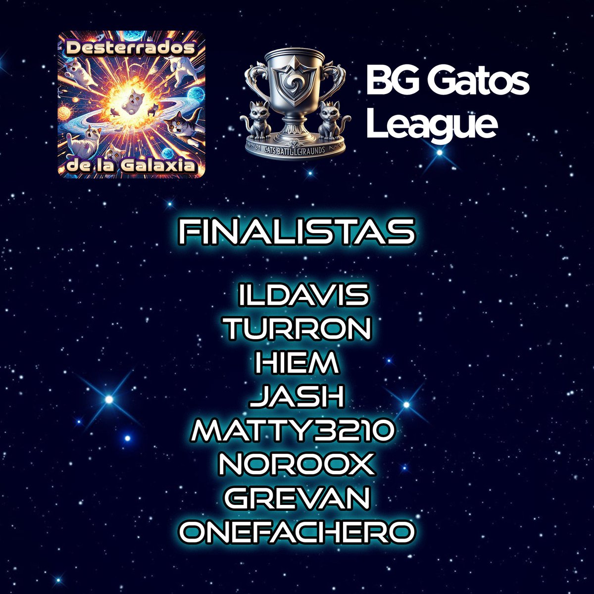 elgatoradio (@elgatoradio) on Twitter photo Hoy tenemos la Gran Final de la #BgGatosLeague
☄️Desterrados de la Galaxia🌌
Y gracias a <a href="/PlayHSLATAM/">Hearthstone LATAM</a> tendremos un…
¡Sorteo de un Pase de Taberna Plus entre los viewers del canal!
Nos vemos:
🇲🇽 08:00 pm
🇨🇱🇦🇷 11:00 pm
🇨🇴🇵🇪 09:00 pm
🇪🇸 03:00 am
#Hearthstone Hoy tenemos la Gran Final de la #BgGatosLeague
☄️Desterrados de la Galaxia🌌
Y gracias a <a href="/PlayHSLATAM/">Hearthstone LATAM</a> tendremos un…
¡Sorteo de un Pase de Taberna Plus entre los viewers del canal!
Nos vemos:
🇲🇽 08:00 pm
🇨🇱🇦🇷 11:00 pm
🇨🇴🇵🇪 09:00 pm
🇪🇸 03:00 am
#Hearthstone