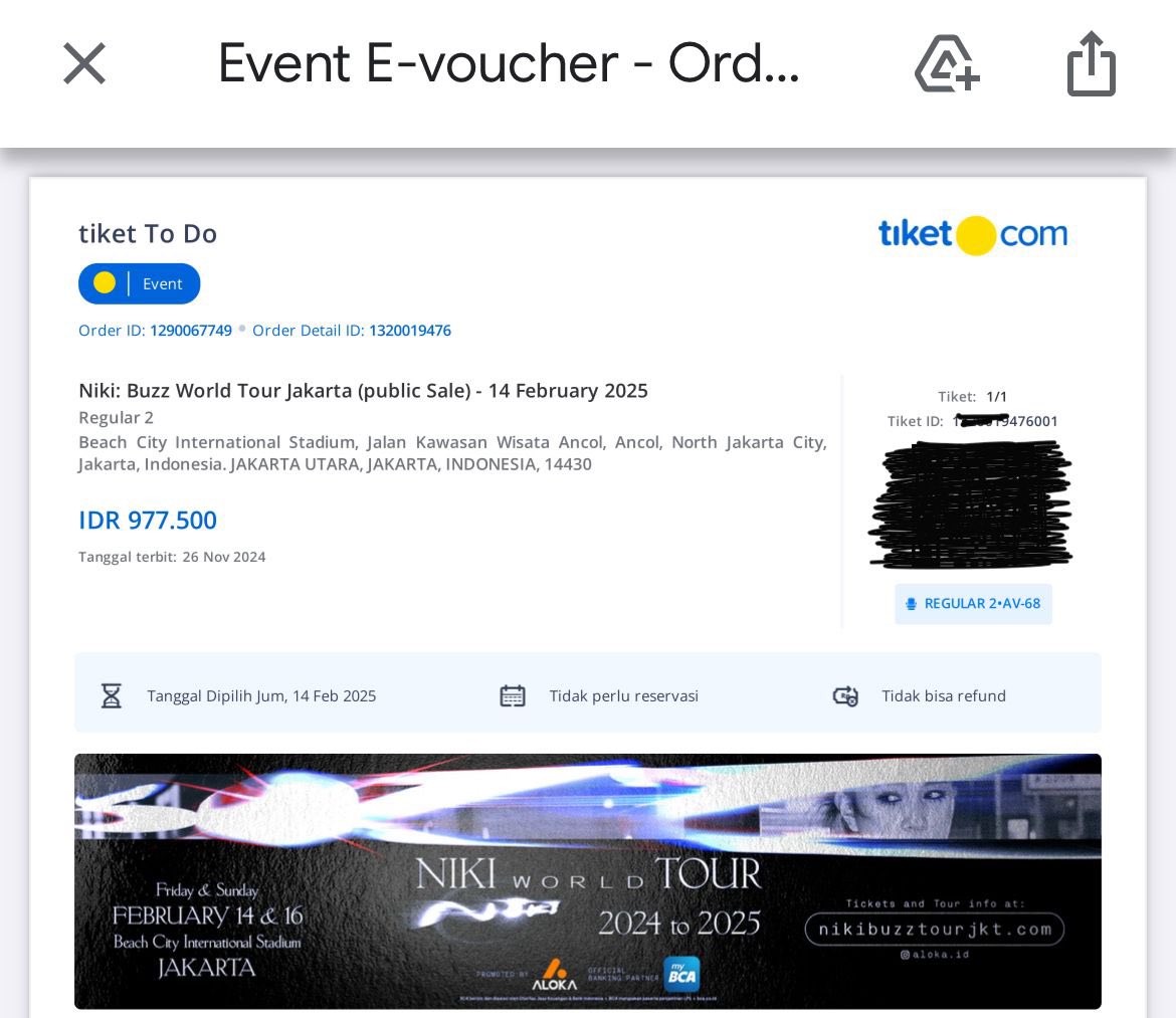 terenjun's tweet photo. WTS NIKI : BUZZ WORLD TOUR  JAKARTA UNDERPRICE

🗓️ 14 Feb 2025 (DAY 1)
🎫 Regular 2
💵 900k negotiable
📍 COD venue hari H

Tiket atas nama sendiri, dijual karena pindah section 

Details DM

wts wtb niki buzz tour jkt

#NIKI_BUZZ_WORLD_TOUR_JAKARTA https://t.co/c3xDtYDjZY