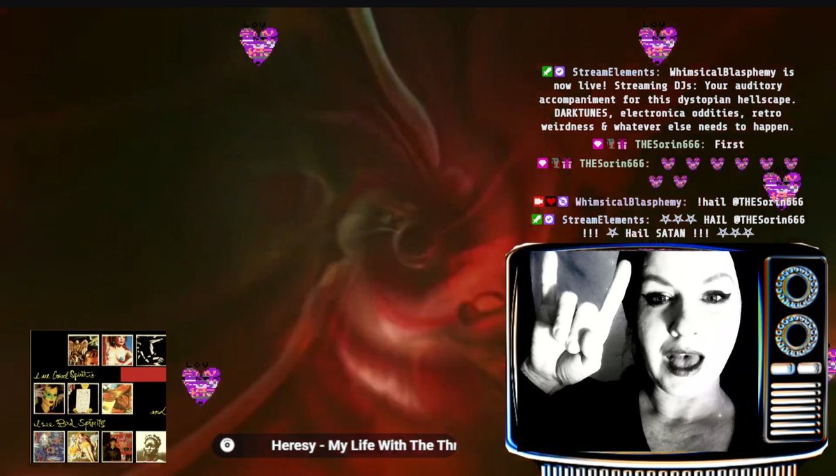 WhimsicalBlasphemy is live on Twitch! Your auditory accompaniment for this dystopian hellscape. DARKTUNES, electronica oddities, retro weirdness &amp; whatever else needs to happen.
Twitch.tv/WhimsicalBlasp… 🖤🔥🎶