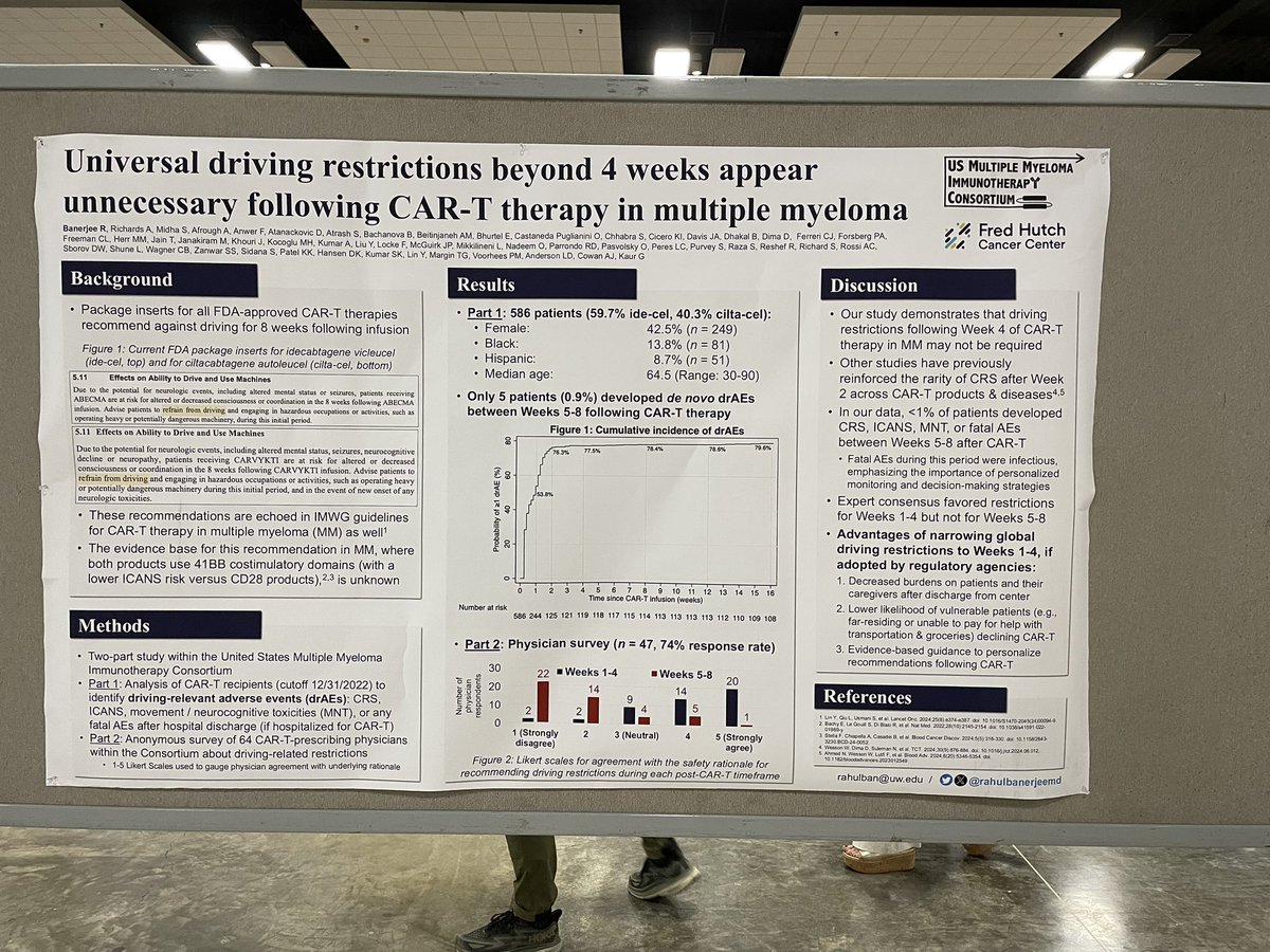 #Tandem25 shout-out to the US #MMsm Immunotherapy Consortium for 3 posters tonight!

1️⃣ EMD with teclistamab - paraskeletal disease not as benign as it might seem

2️⃣ teclistamab with dialysis - no issues

3️⃣ post-CAR-T driving restrictions - not evidence based to go to 8 weeks!