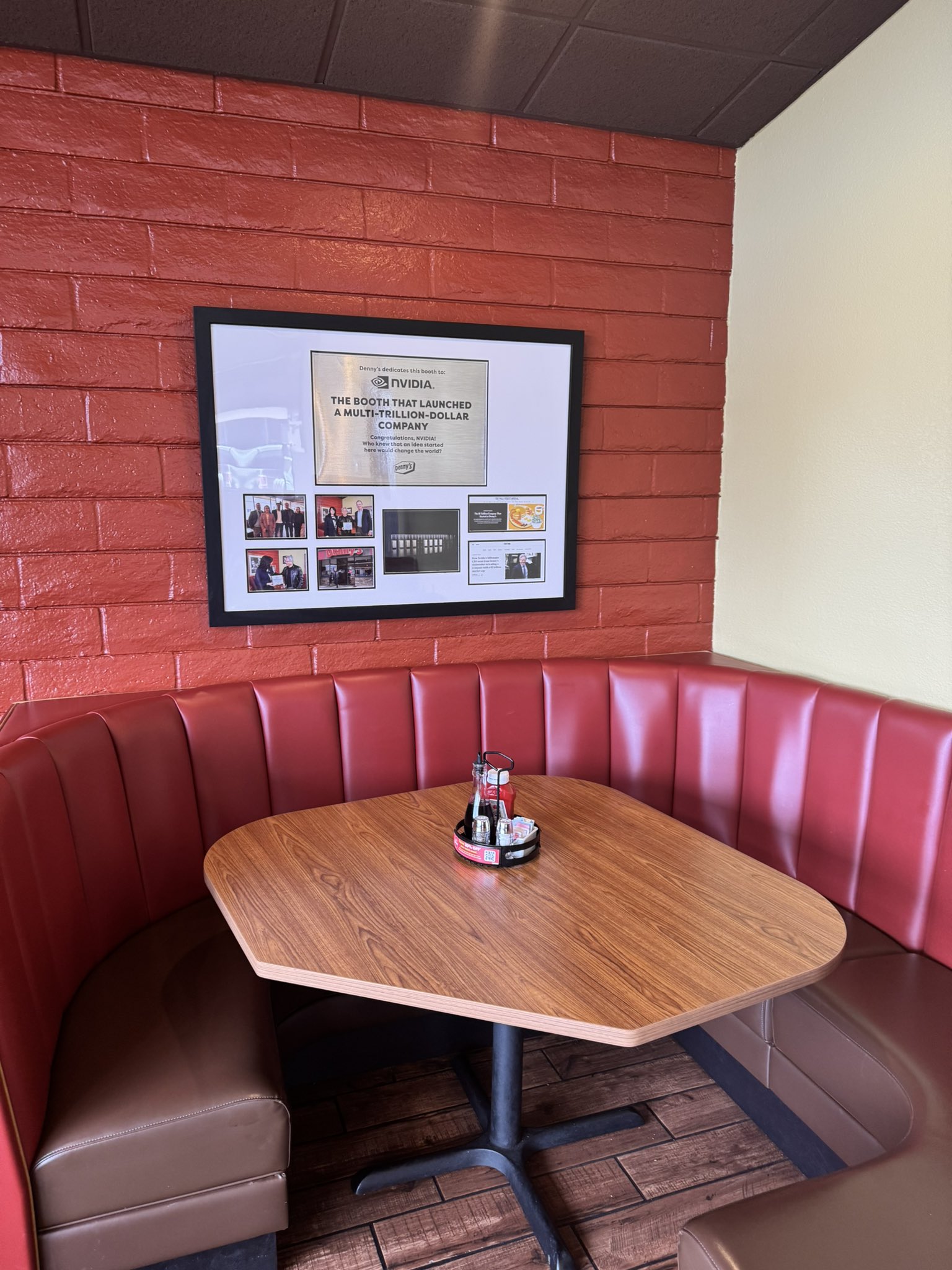 Denny’s restaurant booth in East San Jose where Nvidia was founded.